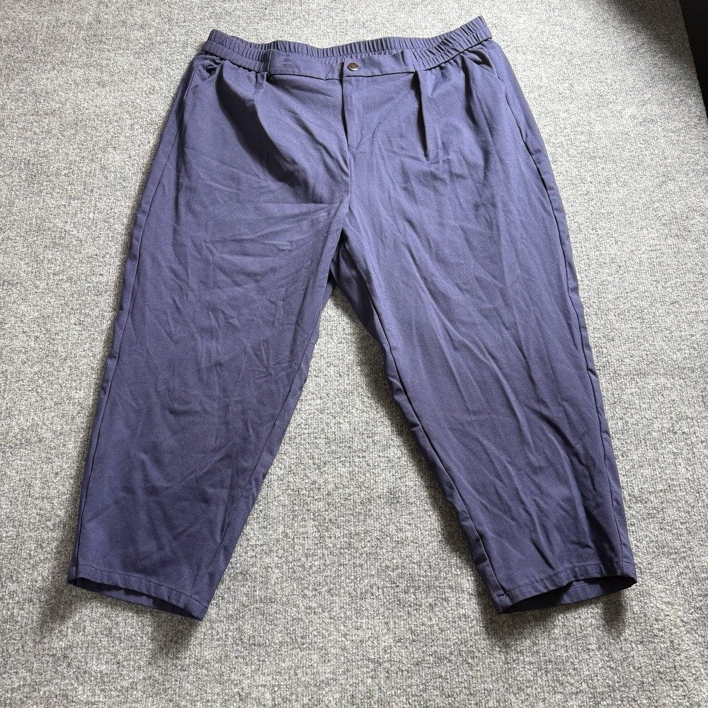 Womens Navy Blue Cropped Ankle Pants Pleated Front Elastic Waist Casual Trouser